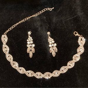 Sparkly Rhinestone Choker and Chandelier Earrings